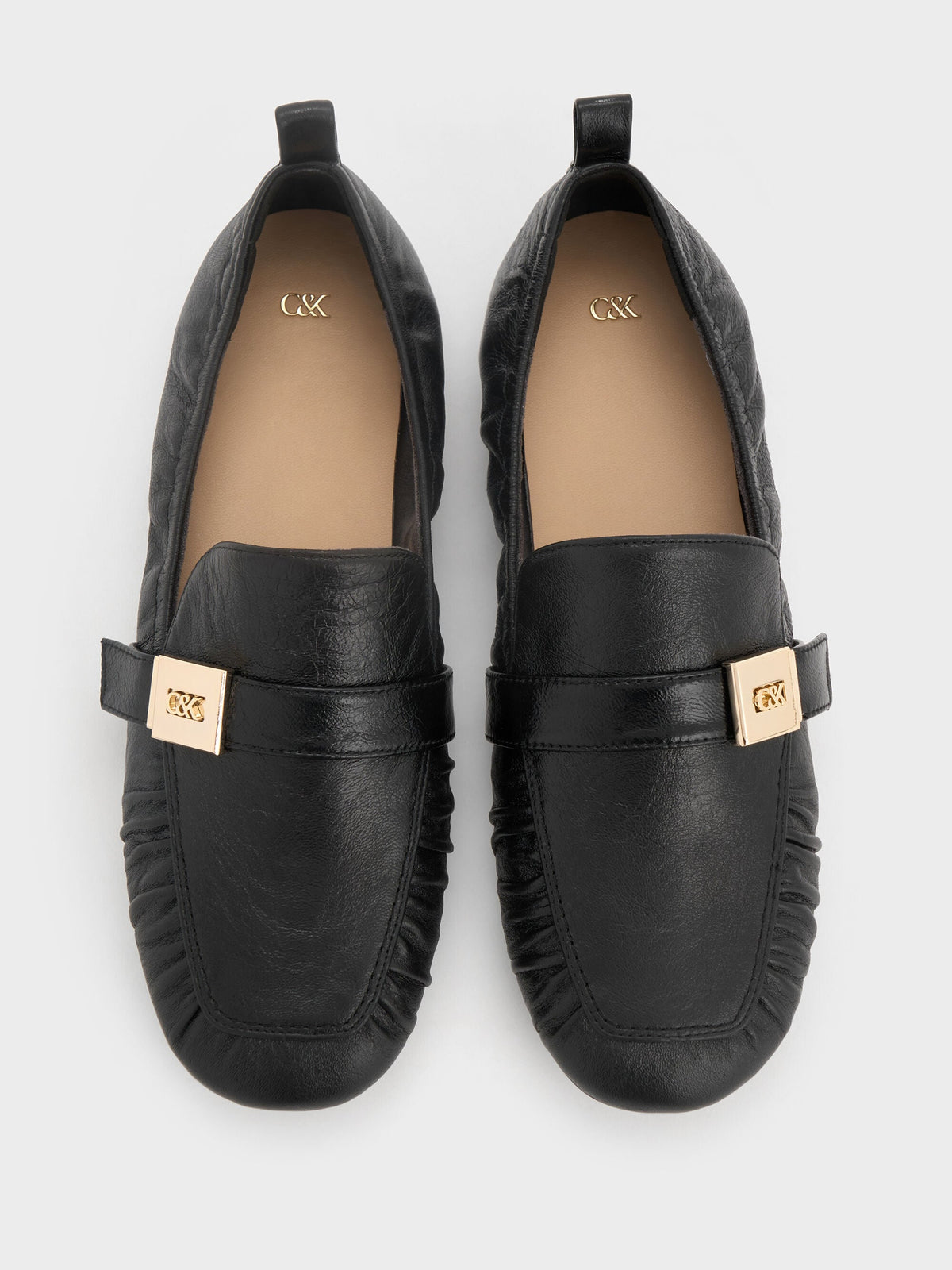 Cody Leather Ruched Loafers - Black | CHARLES & KEITH