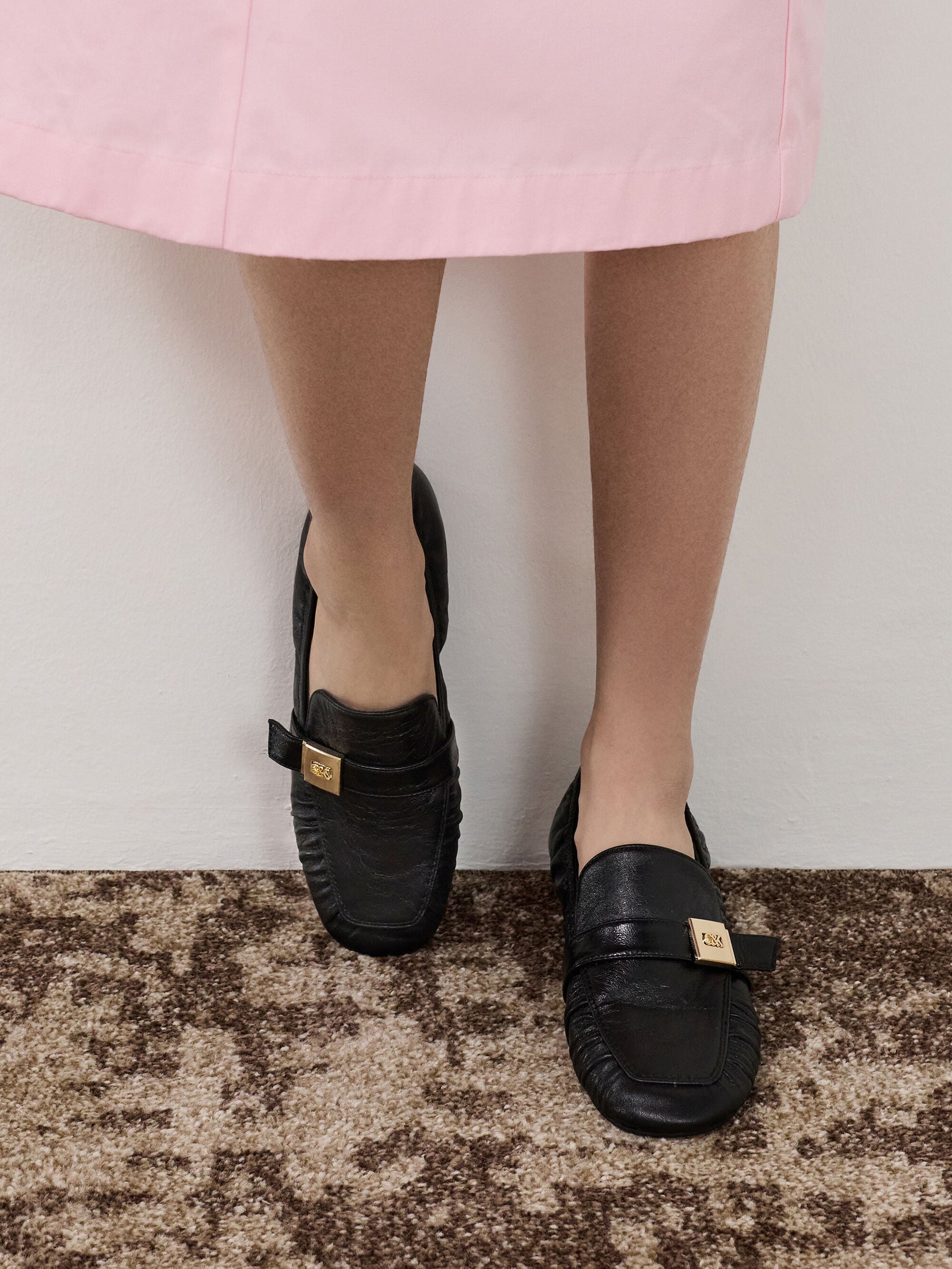 Cody Leather Ruched Loafers - Black | CHARLES & KEITH