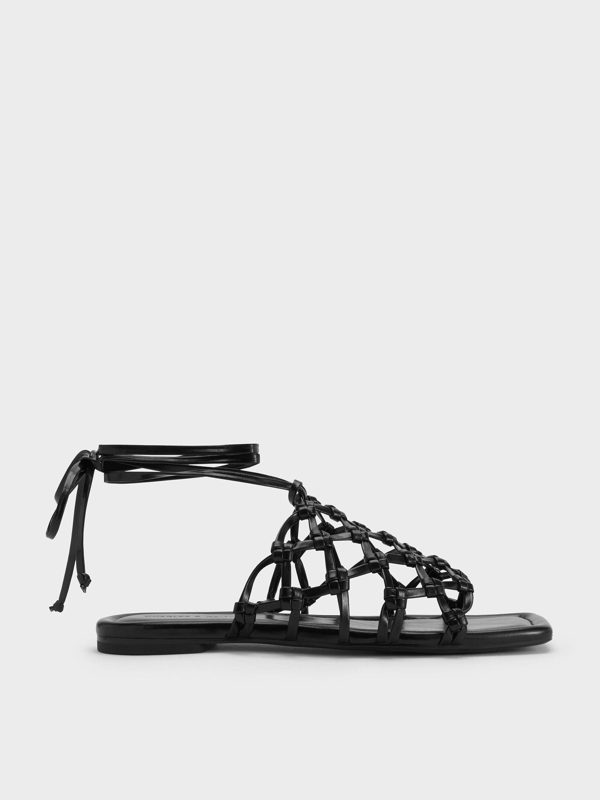 Woven Tie-Around Net Sandals - Black | CHARLES & KEITH