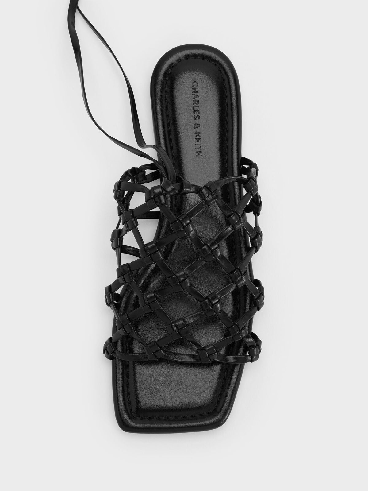 Woven Tie-Around Net Sandals - Black | CHARLES & KEITH