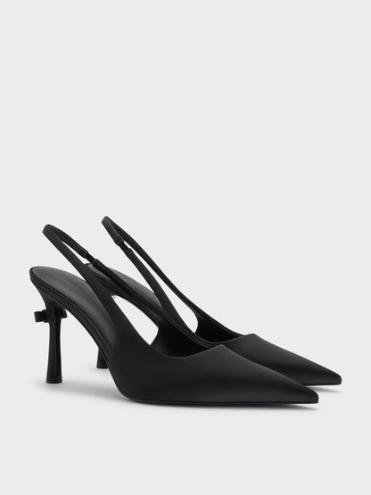 Brantley Bow Slingback Pumps - Black Textured | CHARLES & KEITH