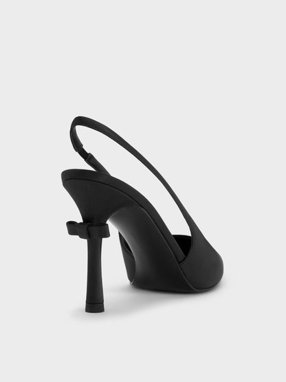 Brantley Bow Slingback Pumps - Black Textured | CHARLES & KEITH
