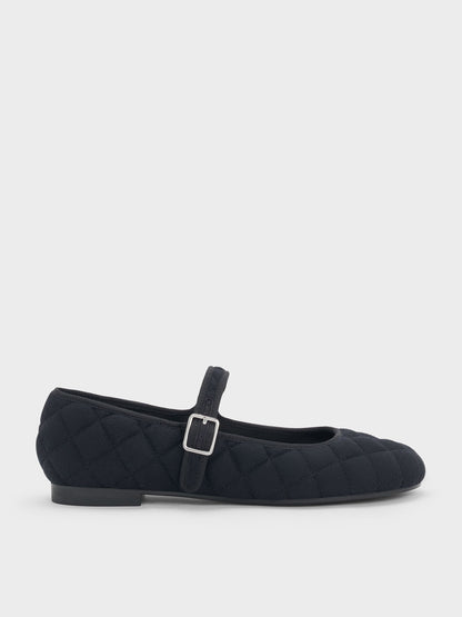 Carmel Felt Quilted Mary Jane Flats - Dark Blue | CHARLES & KEITH