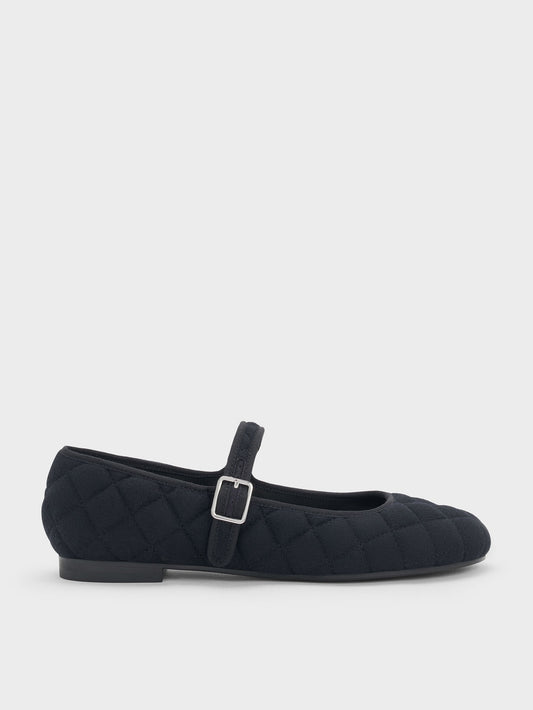 Carmel Felt Quilted Mary Jane Flats - Dark Blue | CHARLES & KEITH