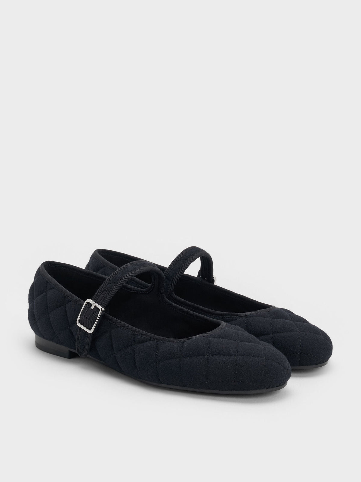Carmel Felt Quilted Mary Jane Flats - Dark Blue | CHARLES & KEITH
