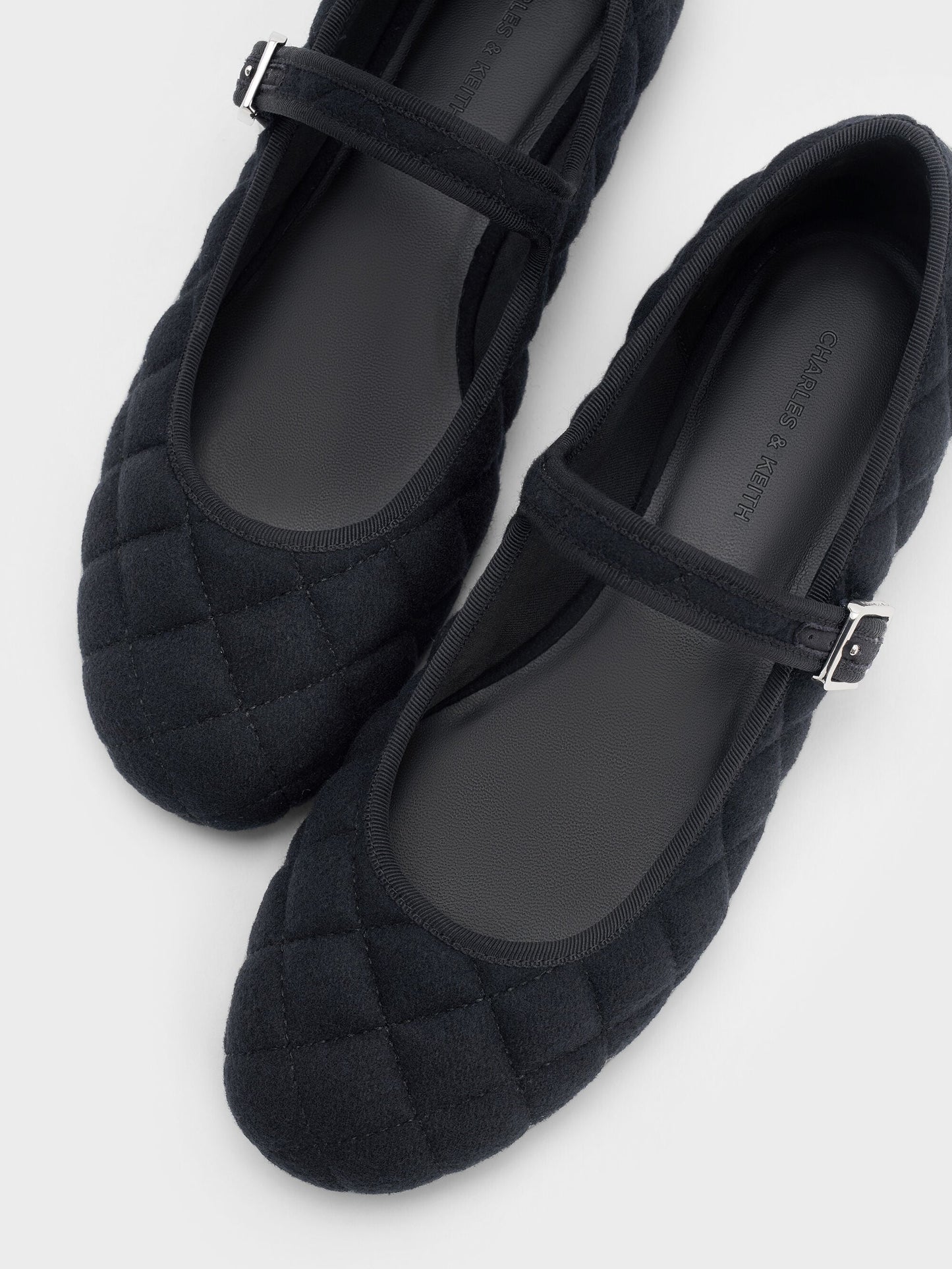Carmel Felt Quilted Mary Jane Flats - Dark Blue | CHARLES & KEITH