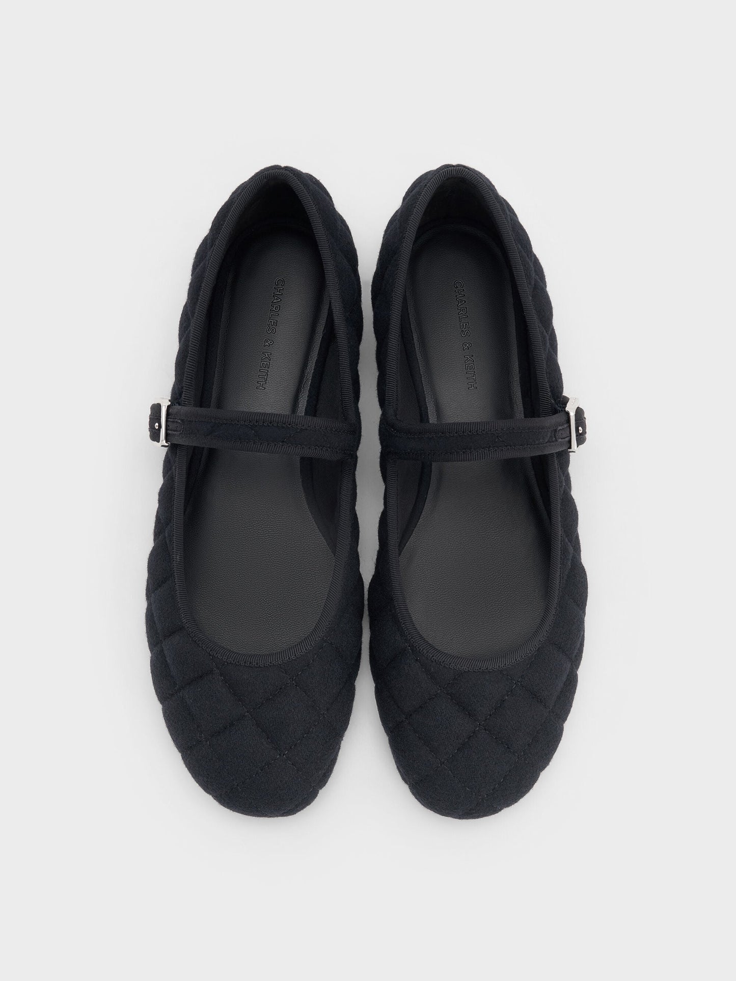 Carmel Felt Quilted Mary Jane Flats - Dark Blue | CHARLES & KEITH