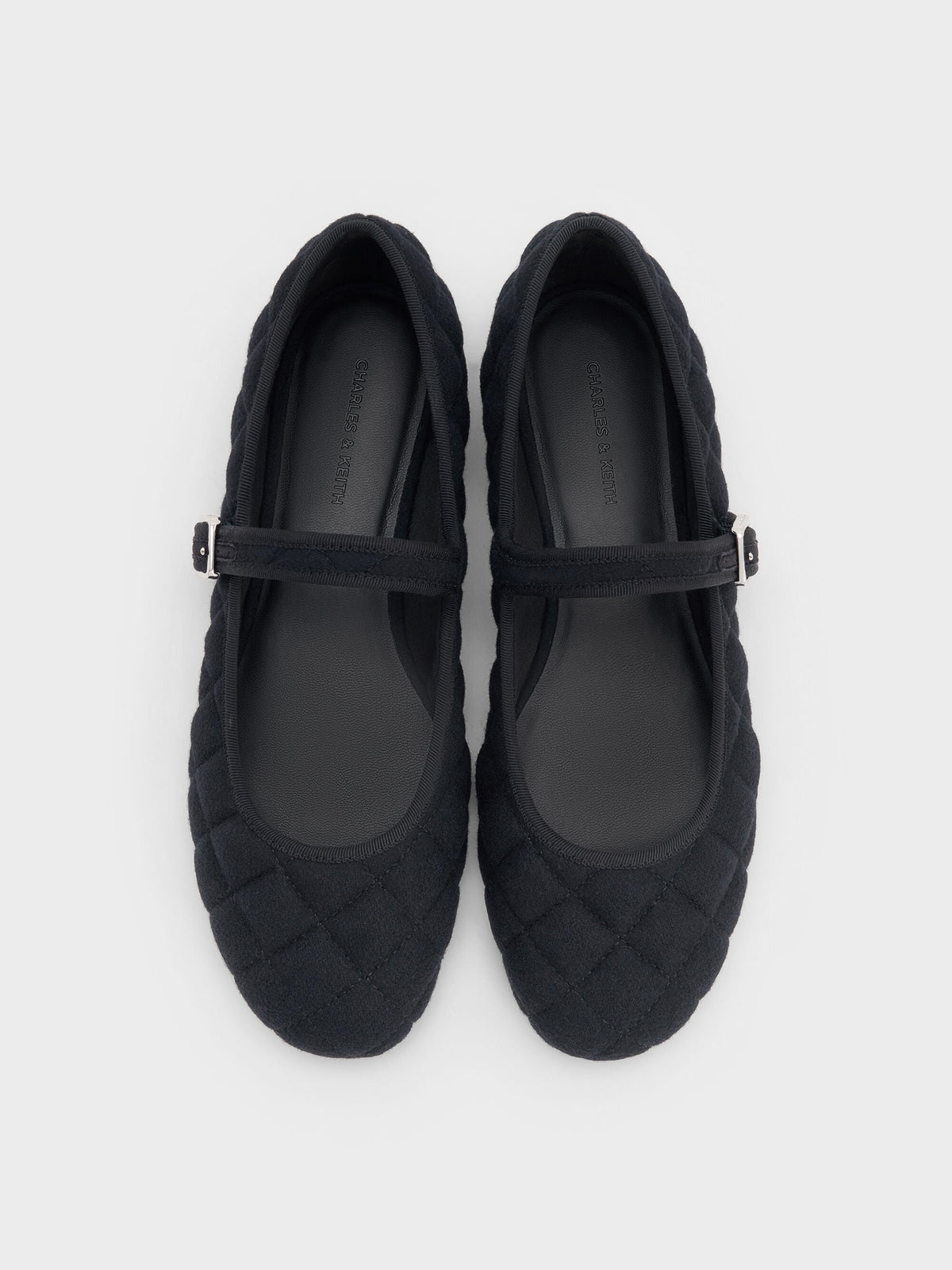 Carmel Felt Quilted Mary Jane Flats - Dark Blue | CHARLES & KEITH
