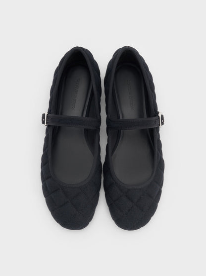 Carmel Felt Quilted Mary Jane Flats - Dark Blue | CHARLES & KEITH