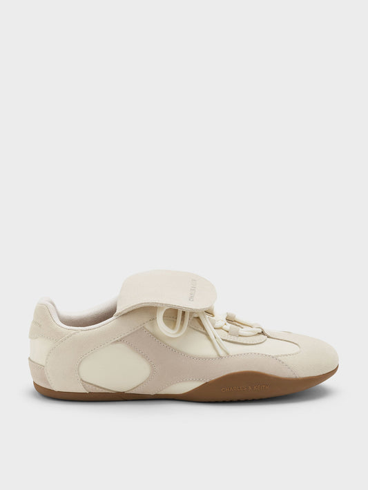 Nylon & Suede Top-Flap Sneakers - Chalk | CHARLES & KEITH