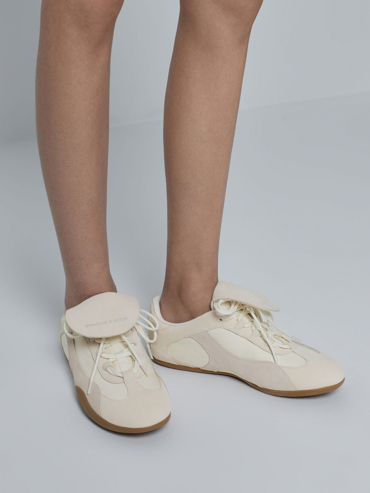 Nylon & Suede Top-Flap Sneakers - Chalk | CHARLES & KEITH