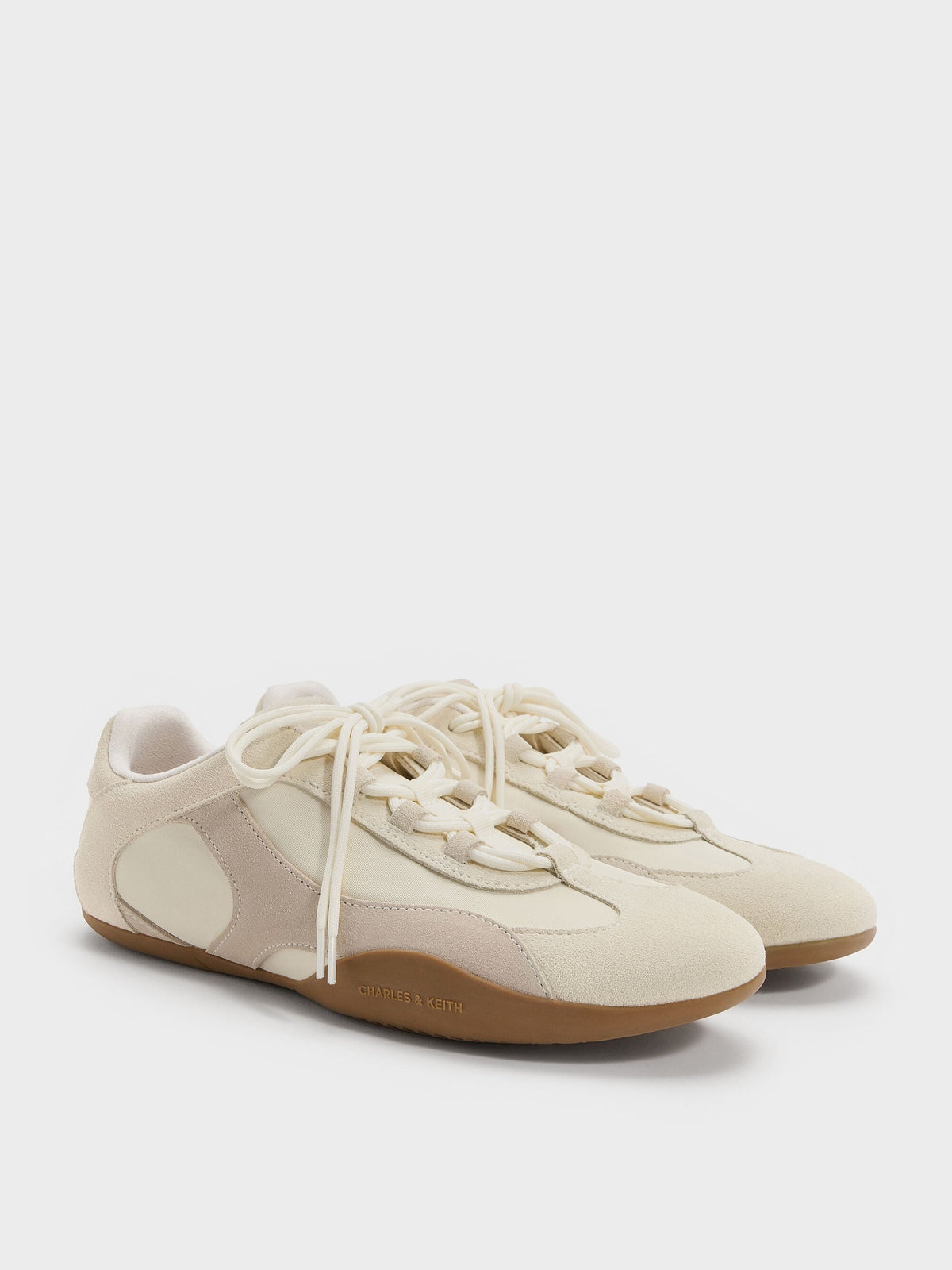 Nylon & Suede Top-Flap Sneakers - Chalk | CHARLES & KEITH