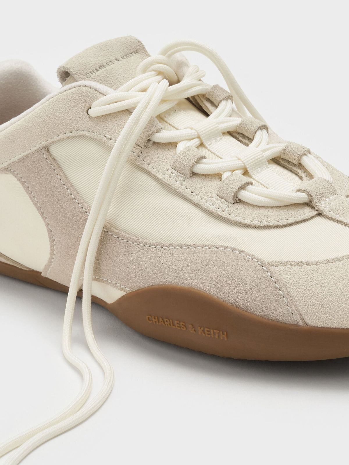Nylon & Suede Top-Flap Sneakers - Chalk | CHARLES & KEITH