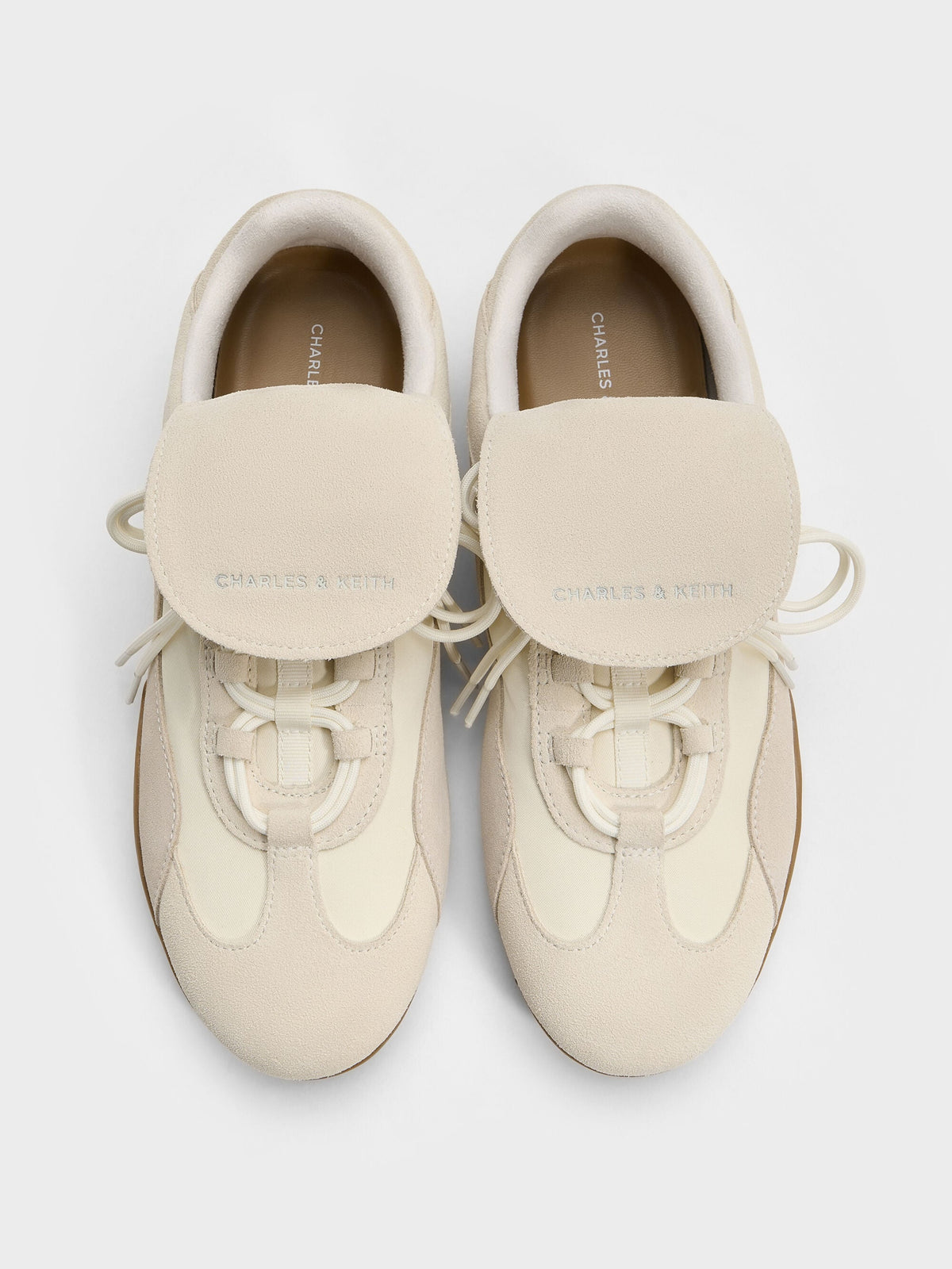 Nylon & Suede Top-Flap Sneakers - Chalk | CHARLES & KEITH