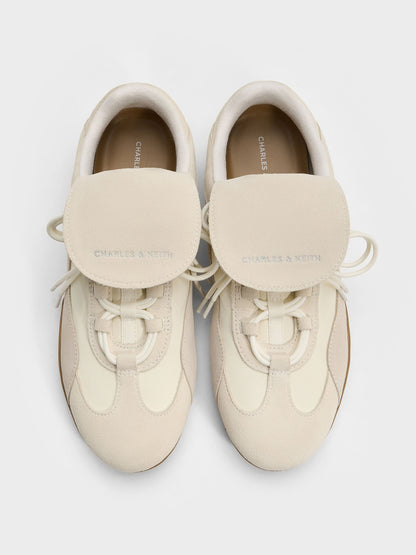 Nylon & Suede Top-Flap Sneakers - Chalk | CHARLES & KEITH