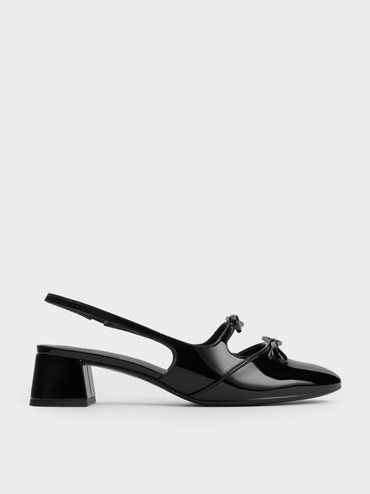 Dorri Double-Bow Slingback Pumps - Black Patent | CHARLES & KEITH