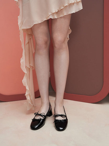 Dorri Double-Bow Slingback Pumps - Black Patent | CHARLES & KEITH