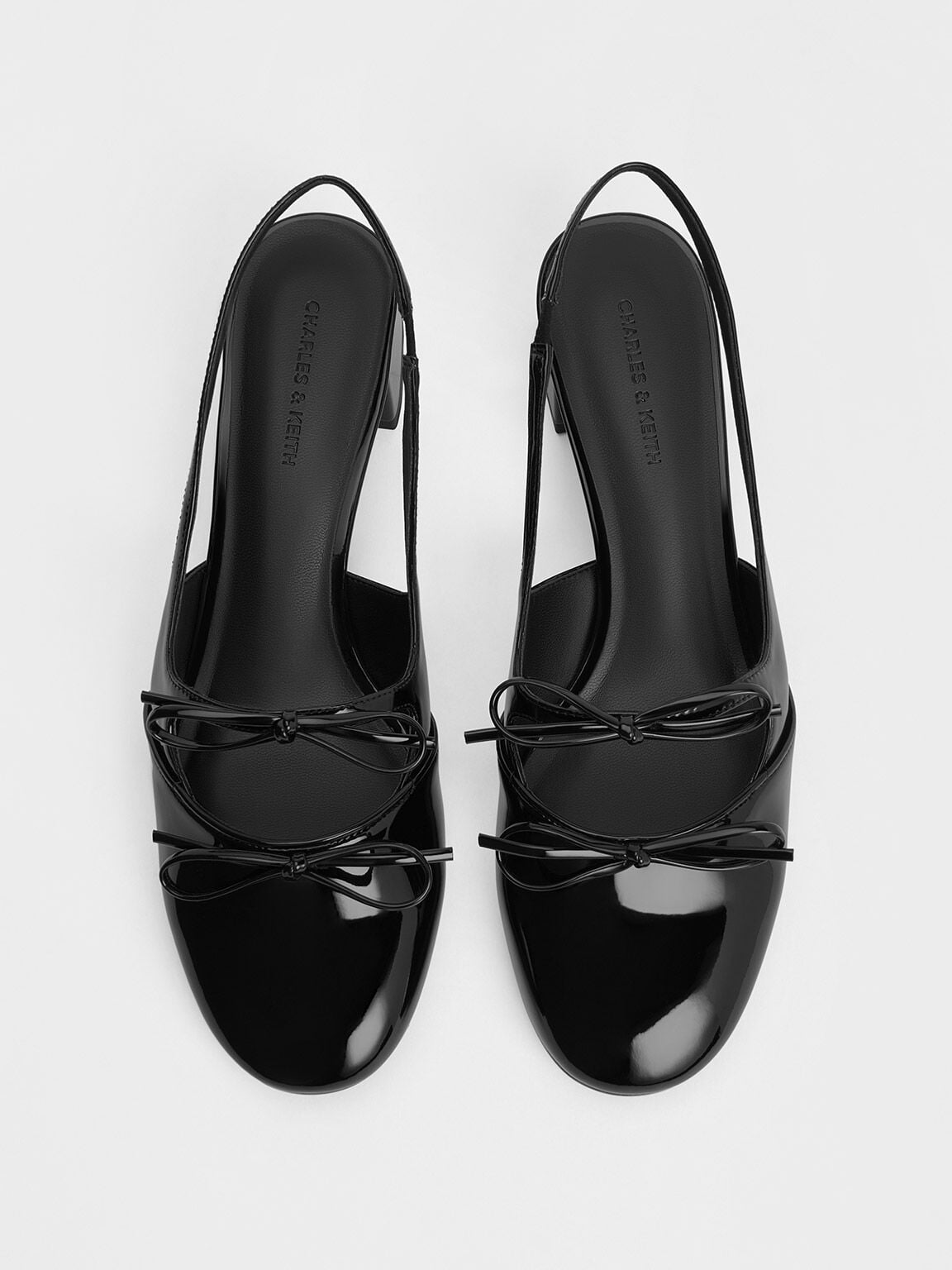Dorri Double-Bow Slingback Pumps - Black Patent | CHARLES & KEITH