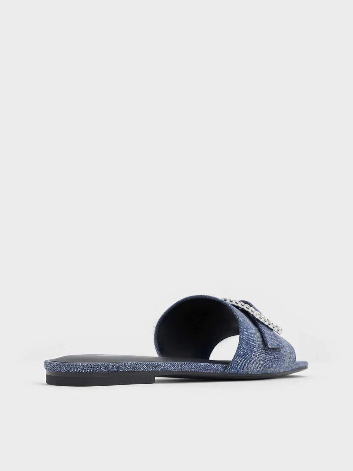 Denim Gem-Buckle Square-Toe Slide Sandals - Denim Blue | CHARLES & KEITH