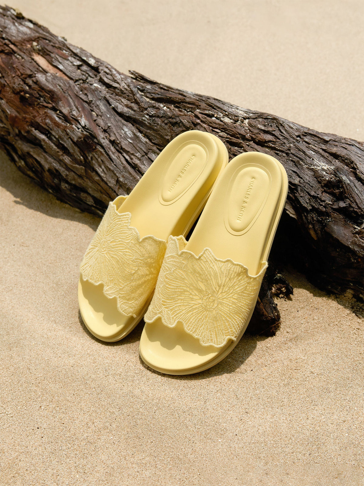 Meja Floral Slide Sandals - Yellow | CHARLES & KEITH
