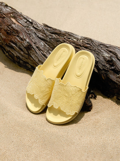 Meja Floral Slide Sandals - Yellow | CHARLES & KEITH