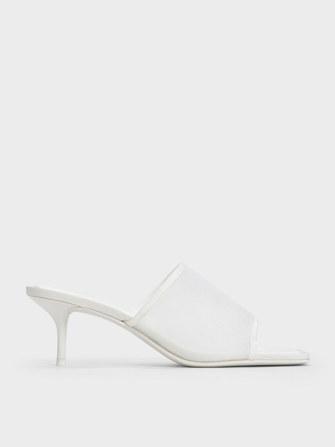 Loren Mesh Kitten-Heel Mules - White | CHARLES & KEITH
