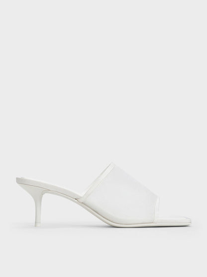 Loren Mesh Kitten-Heel Mules - White | CHARLES & KEITH
