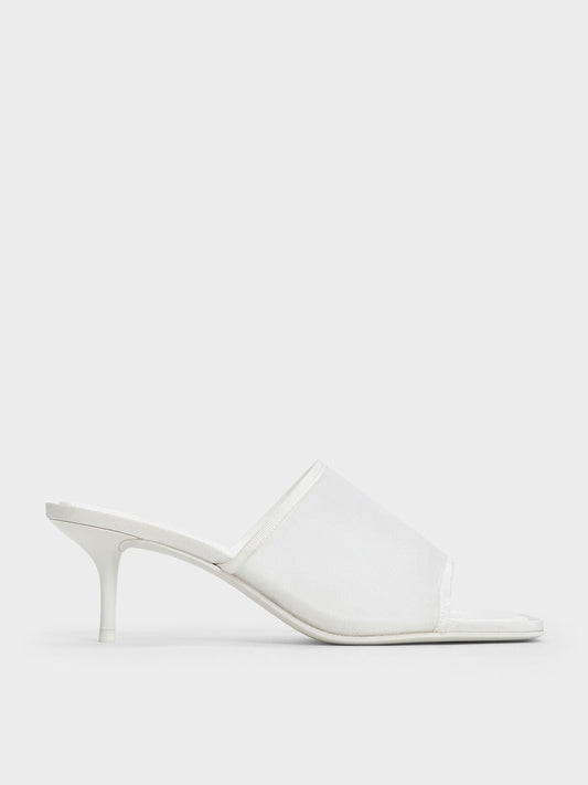 Loren Mesh Kitten-Heel Mules - White | CHARLES & KEITH