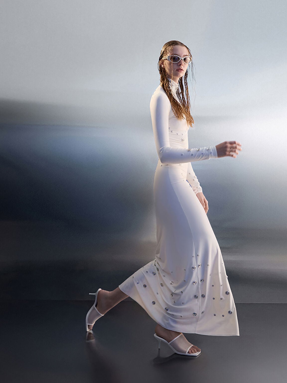 Loren Mesh Kitten-Heel Mules - White | CHARLES & KEITH