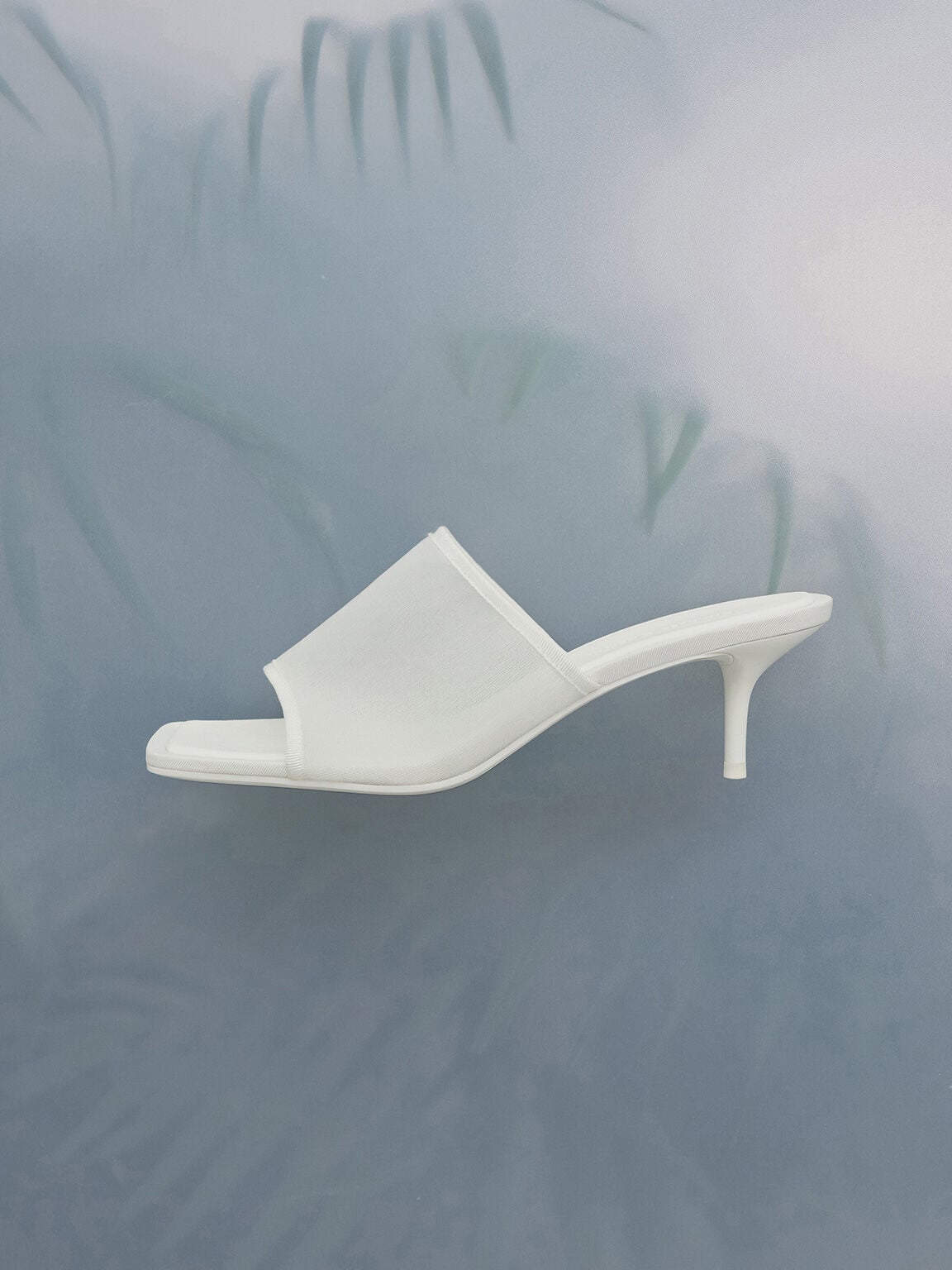 Loren Mesh Kitten-Heel Mules - White | CHARLES & KEITH
