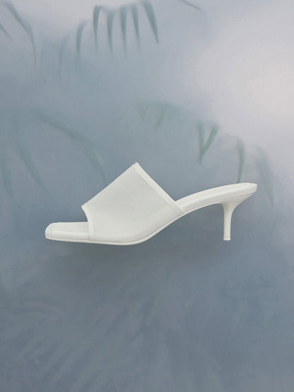 Loren Mesh Kitten-Heel Mules - White | CHARLES & KEITH