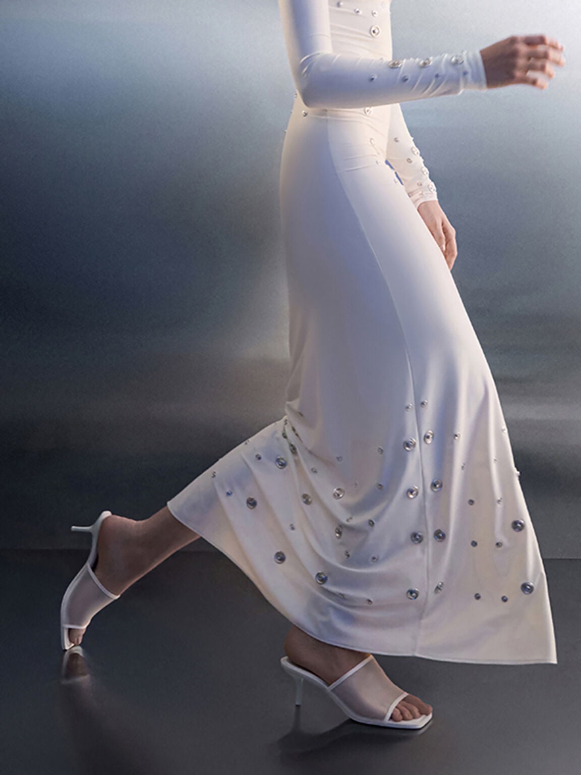 Loren Mesh Kitten-Heel Mules - White | CHARLES & KEITH