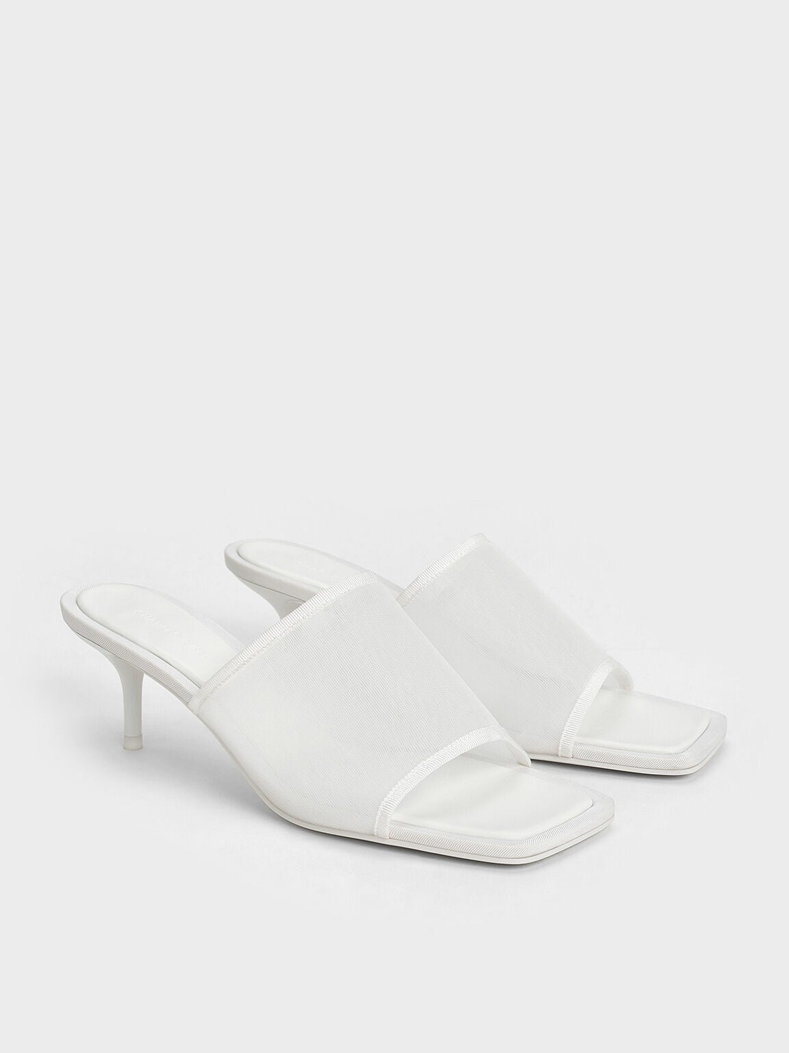 Loren Mesh Kitten-Heel Mules - White | CHARLES & KEITH