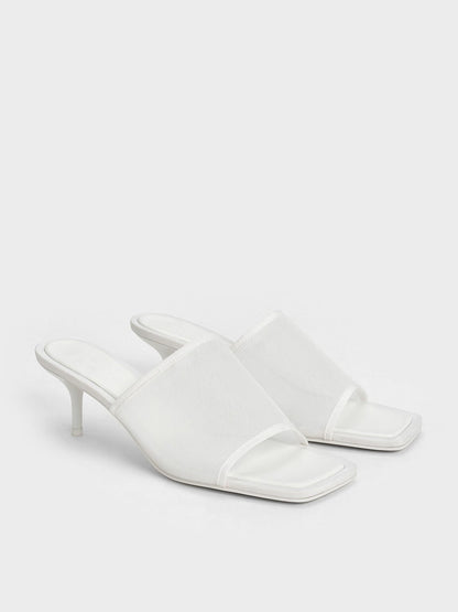 Loren Mesh Kitten-Heel Mules - White | CHARLES & KEITH