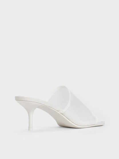 Loren Mesh Kitten-Heel Mules - White | CHARLES & KEITH