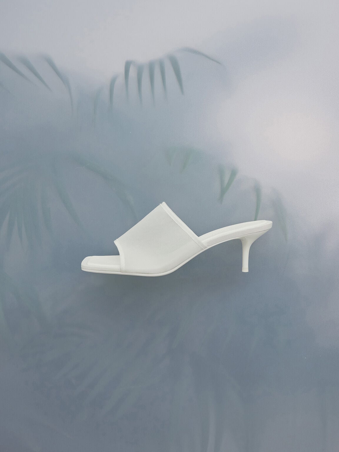 Loren Mesh Kitten-Heel Mules - White | CHARLES & KEITH