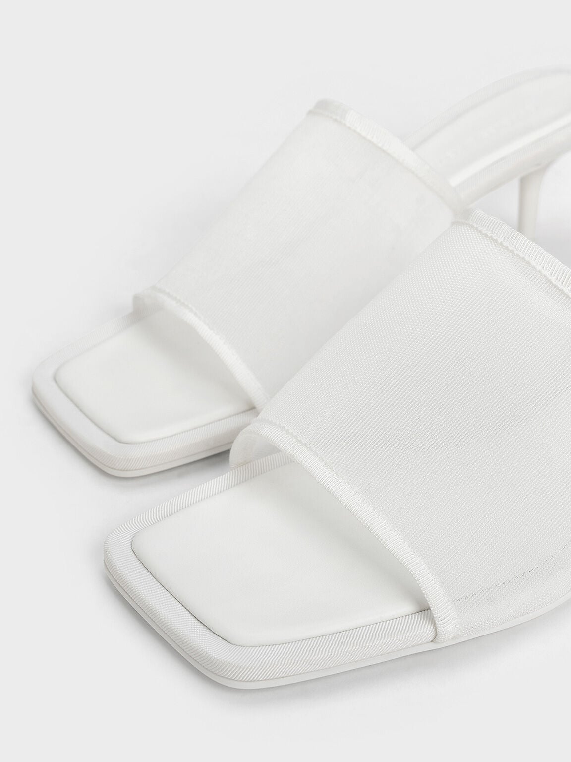 Loren Mesh Kitten-Heel Mules - White | CHARLES & KEITH
