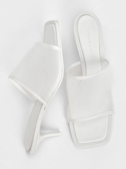 Loren Mesh Kitten-Heel Mules - White | CHARLES & KEITH