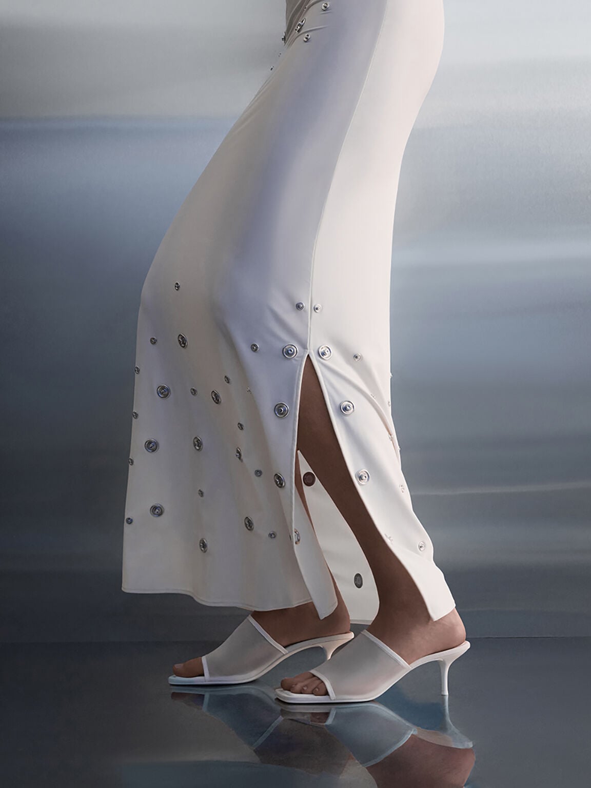 Loren Mesh Kitten-Heel Mules - White | CHARLES & KEITH