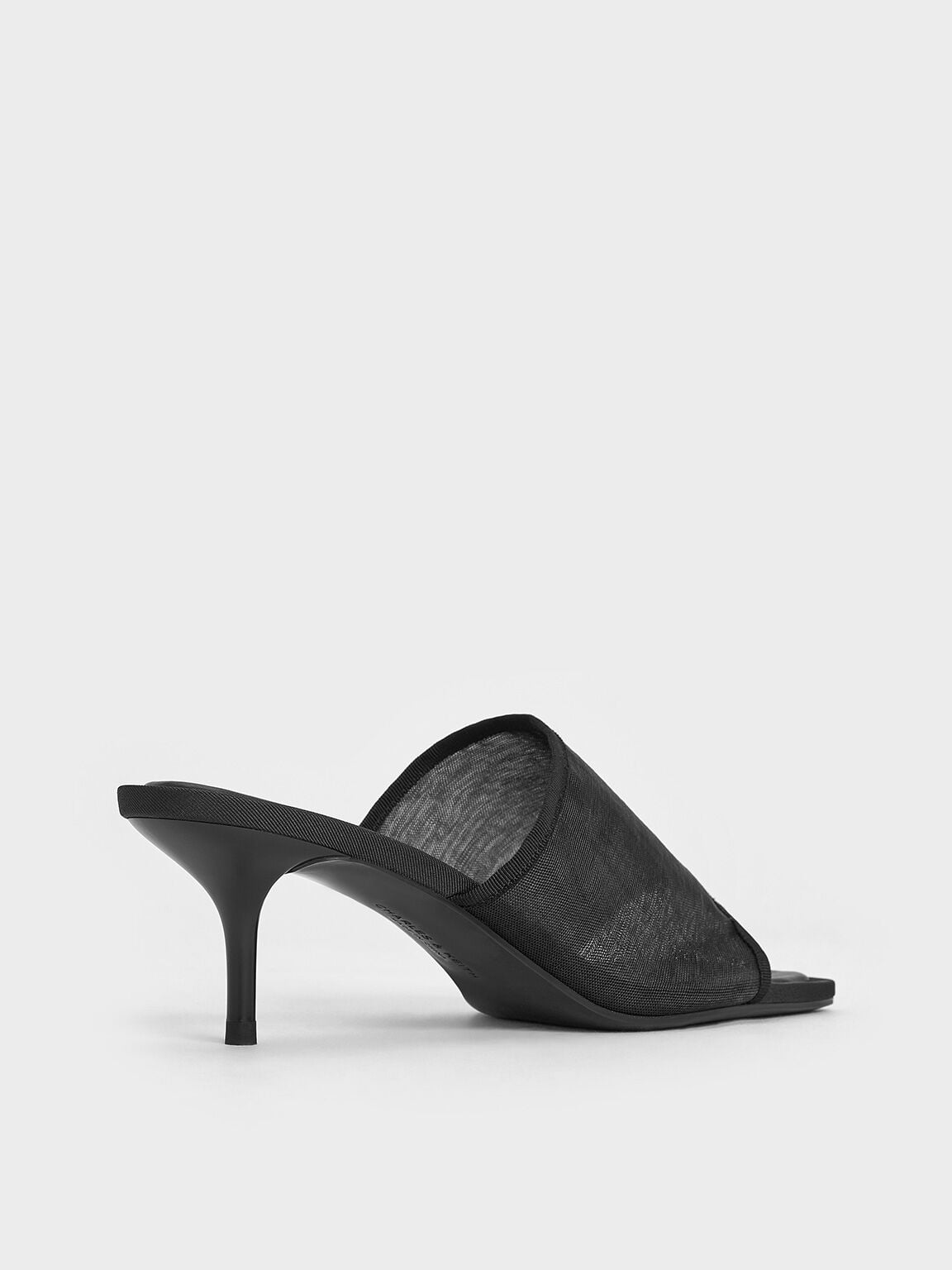 Loren Mesh Kitten-Heel Mules - Black Textured | CHARLES & KEITH