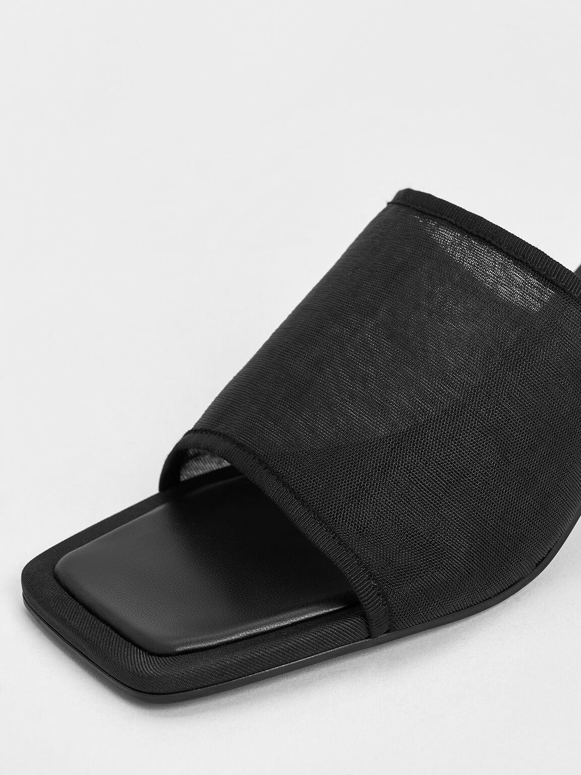 Loren Mesh Kitten-Heel Mules - Black Textured | CHARLES & KEITH