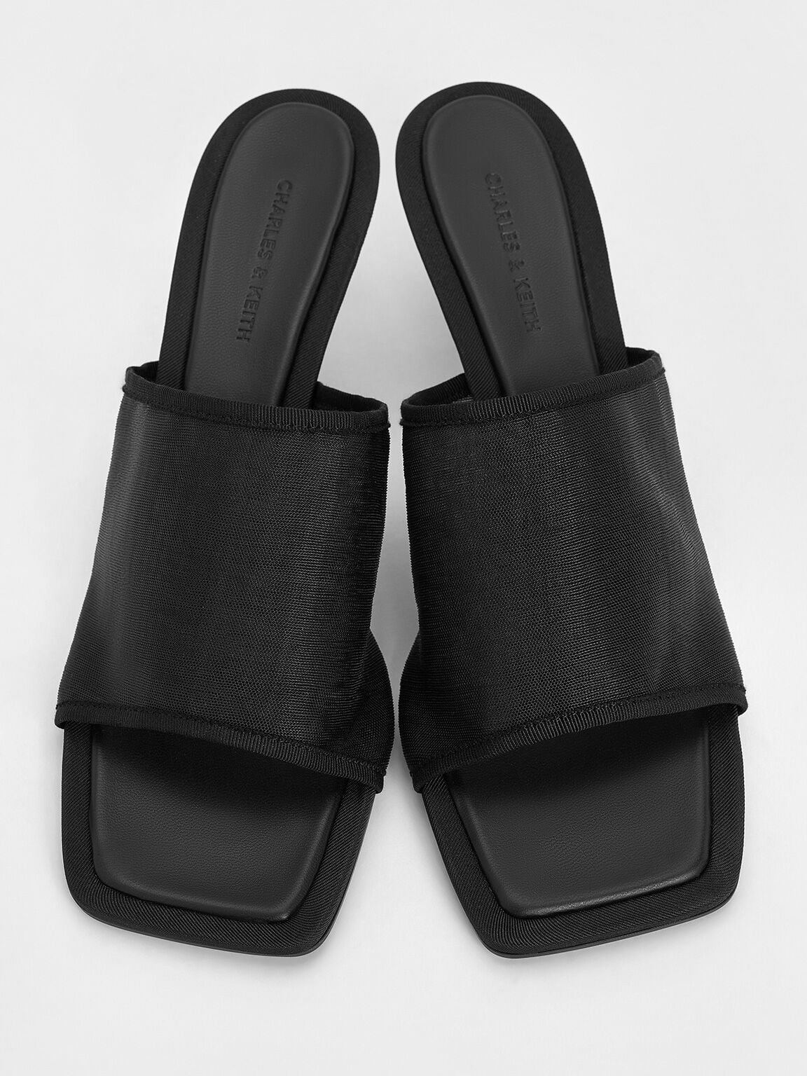 Loren Mesh Kitten-Heel Mules - Black Textured | CHARLES & KEITH
