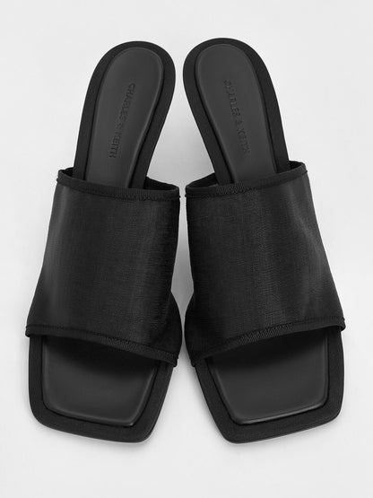 Loren Mesh Kitten-Heel Mules - Black Textured | CHARLES & KEITH