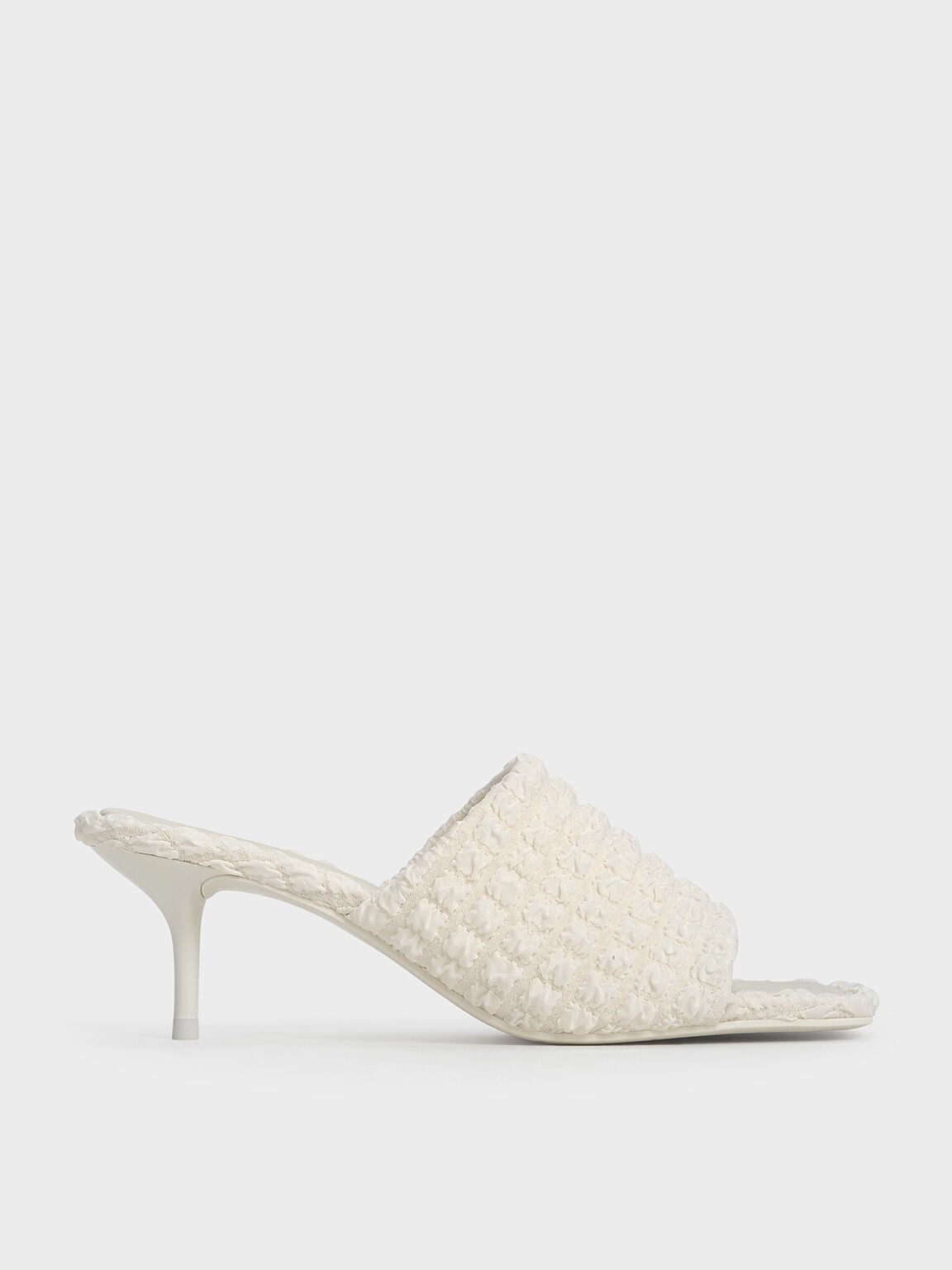 Loren Textured Kitten-Heel Mules - Chalk | CHARLES & KEITH