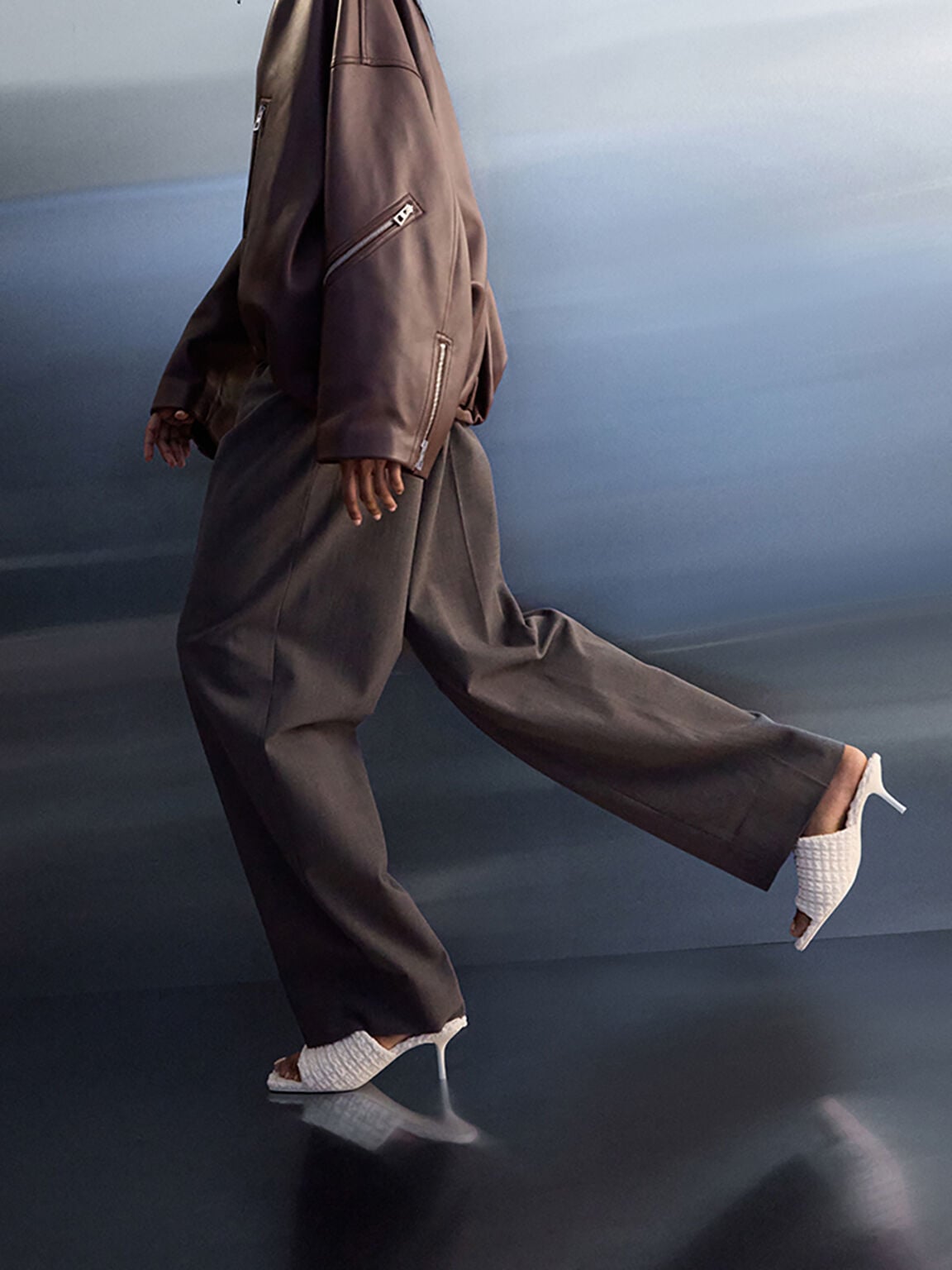 Loren Textured Kitten-Heel Mules - Chalk | CHARLES & KEITH