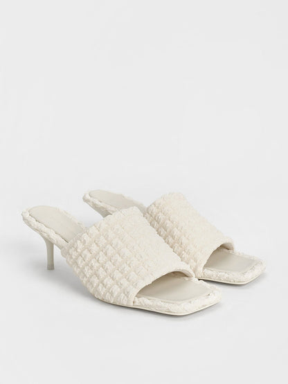 Loren Textured Kitten-Heel Mules - Chalk | CHARLES & KEITH