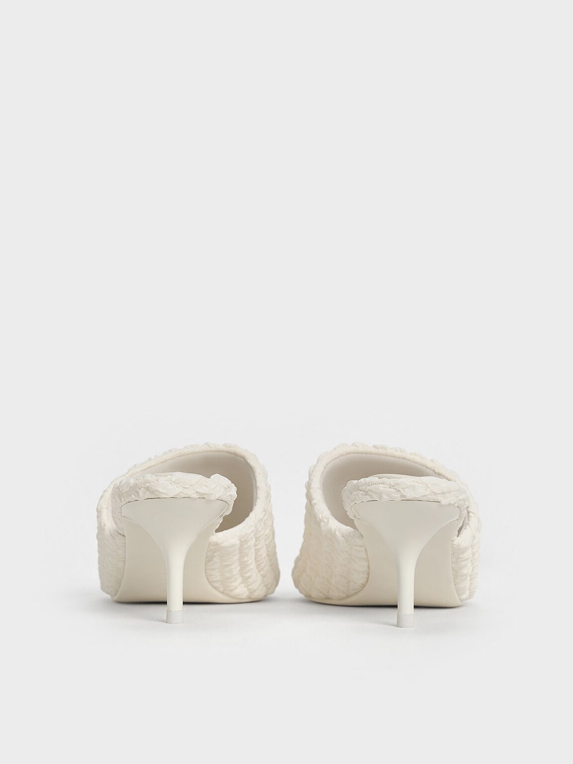 Loren Textured Kitten-Heel Mules - Chalk | CHARLES & KEITH