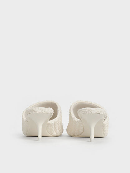 Loren Textured Kitten-Heel Mules - Chalk | CHARLES & KEITH