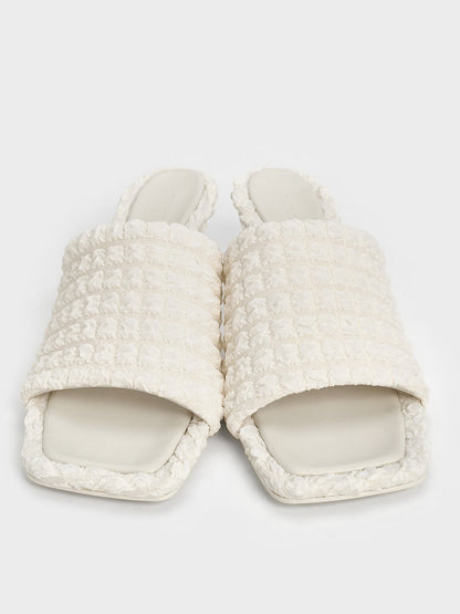 Loren Textured Kitten-Heel Mules - Chalk | CHARLES & KEITH