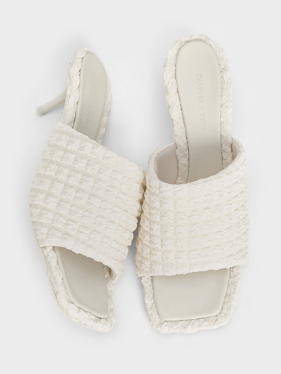 Loren Textured Kitten-Heel Mules - Chalk | CHARLES & KEITH